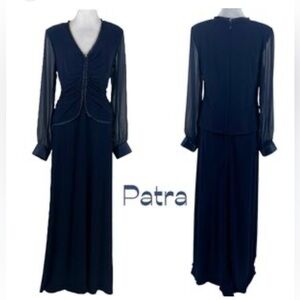PATRA  Mother of the.Bride Navy Evening Scalloped Sheer Sleeves Gown Size 12